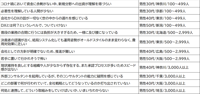 勤め先の会社のDX推進に関する悩みや不安